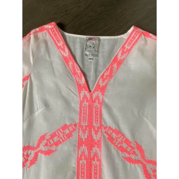 YOANA BARASCHI WHITE/NEON PINK "EMBROIDERED" DRESS RESORT~COVER UP~XS - Picture 4 of 4